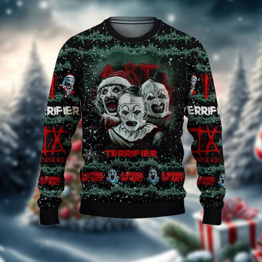 Creepy Holiday Horror Clown Sweater – Dark Festive Xmas Pullover, Terrifier, Art the clown