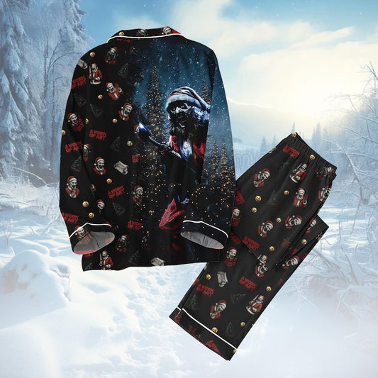Creepy Santa Pajama Set, Black Xmas PJs, Unisex Loungewear