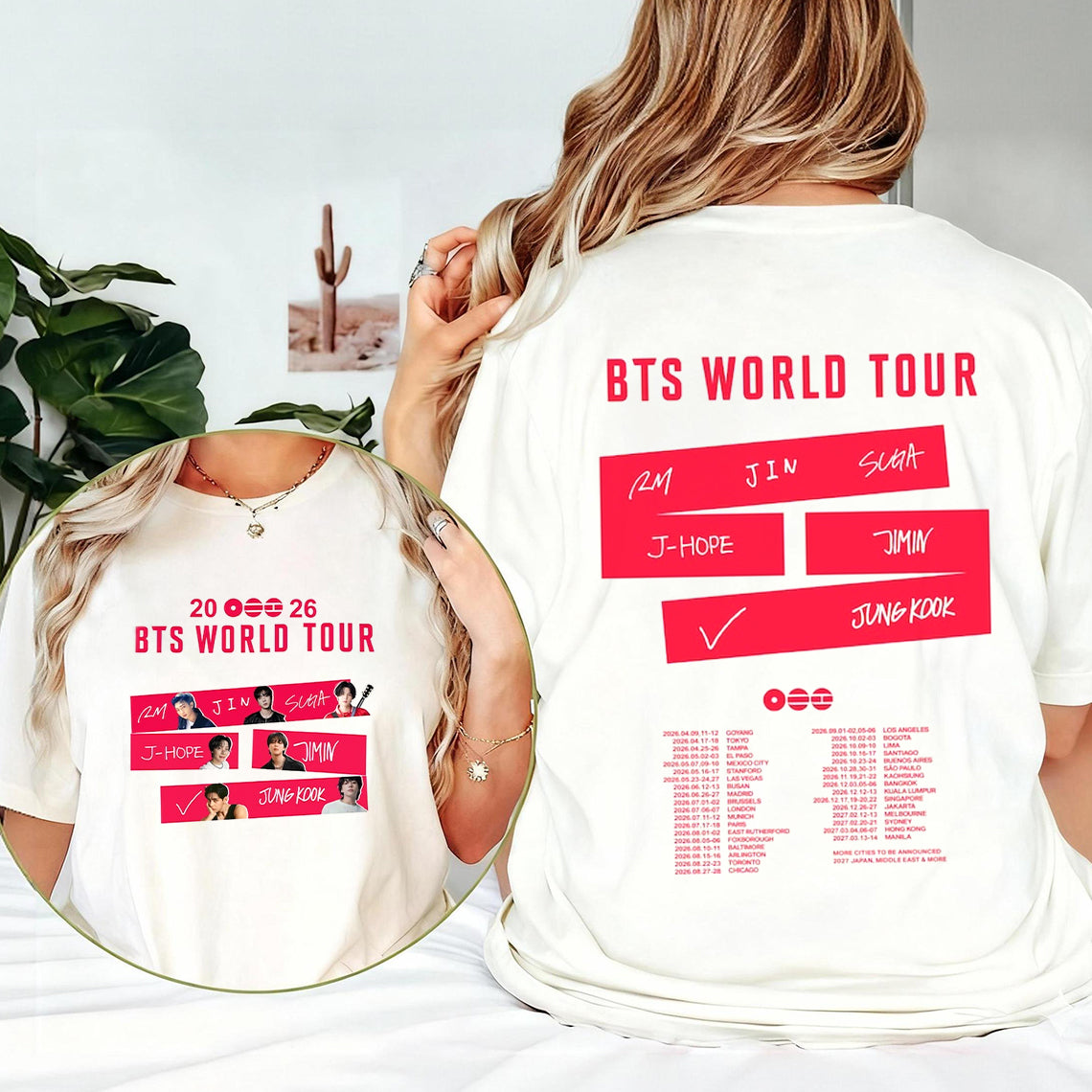 BTS 2026 World Tour Fan Tee | All Members Tour Dates Graphic Shirt | Dark Washed ARMY Concert Merch