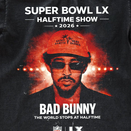 Bad Bunny Super Bowl LX Halftime Show 2026 Vintage Fan Tee | The World Stops At Halftime Graphic Shirt | Dark Washed Reggaeton Fan Merch - Tuli Clothing