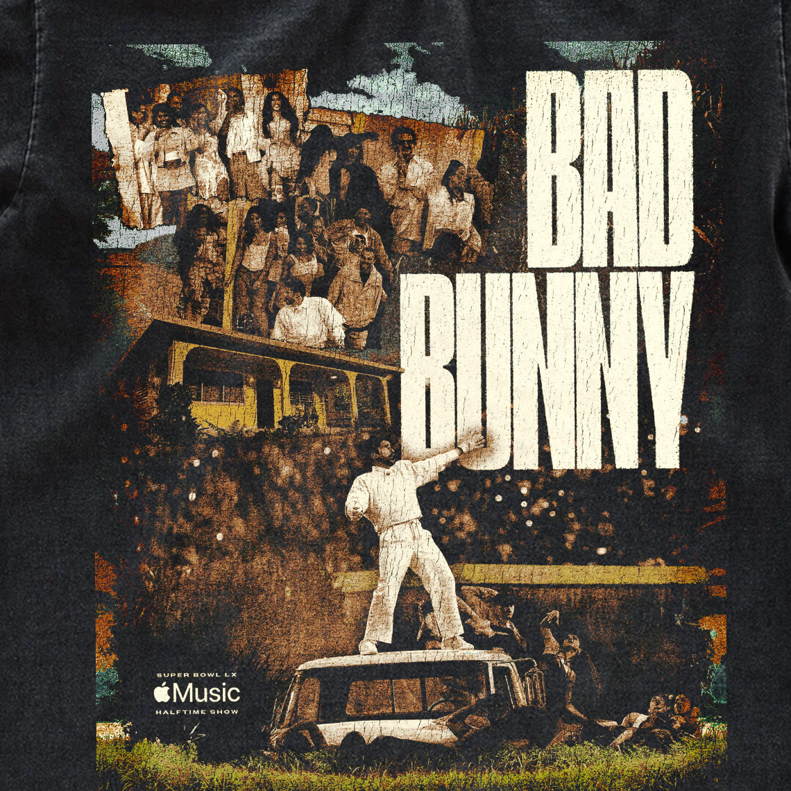 Bad Bunny Super Bowl Halftime Show Vintage Fan Tee | Apple Music Super Bowl LX Shirt | Dark Washed Fan Merch