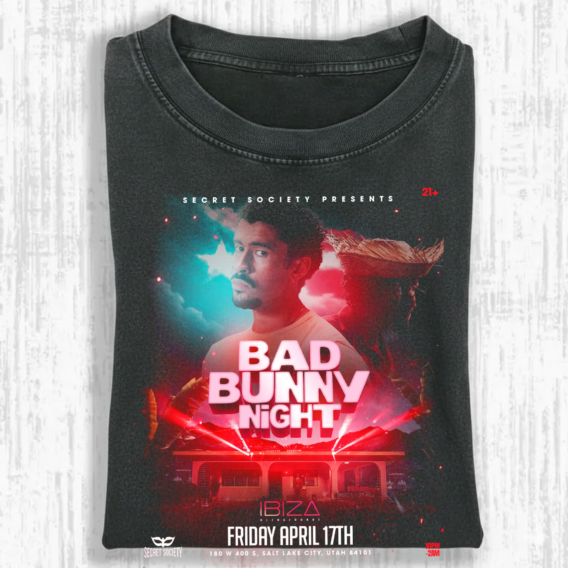 Bad Bunny Night Salt Lake City Vintage Fan Tee | Latino Night Party Graphic Shirt | Dark Washed Event Tee