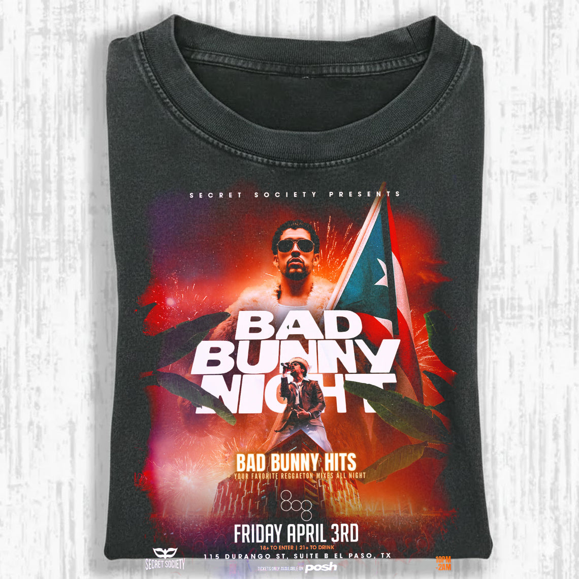 Bad Bunny Night El Paso Vintage Fan Tee | Latino Night Party Graphic Shirt | Dark Washed Event Tee