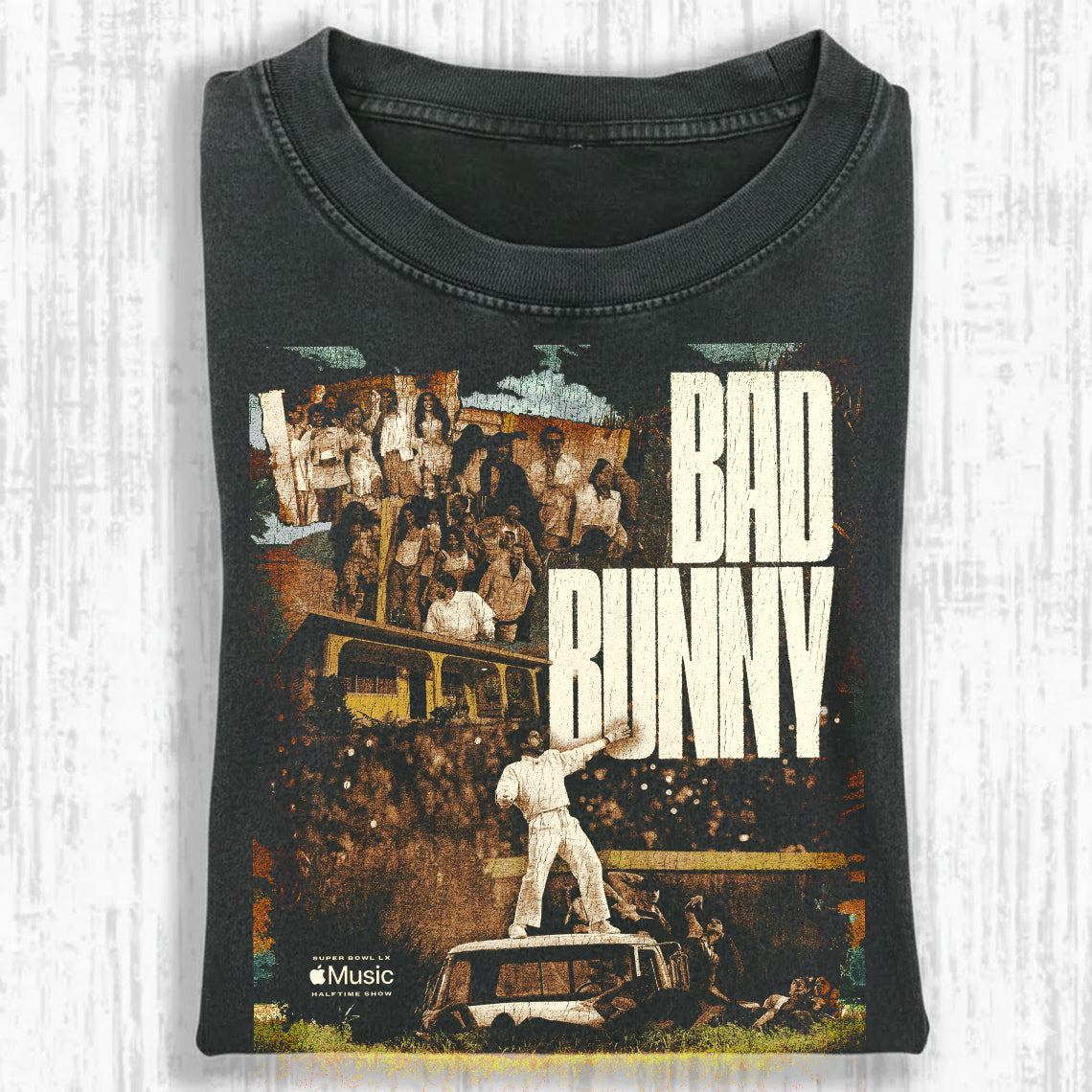 Bad Bunny Super Bowl Halftime Show Vintage Fan Tee | Apple Music Super Bowl LX Shirt | Dark Washed Fan Merch