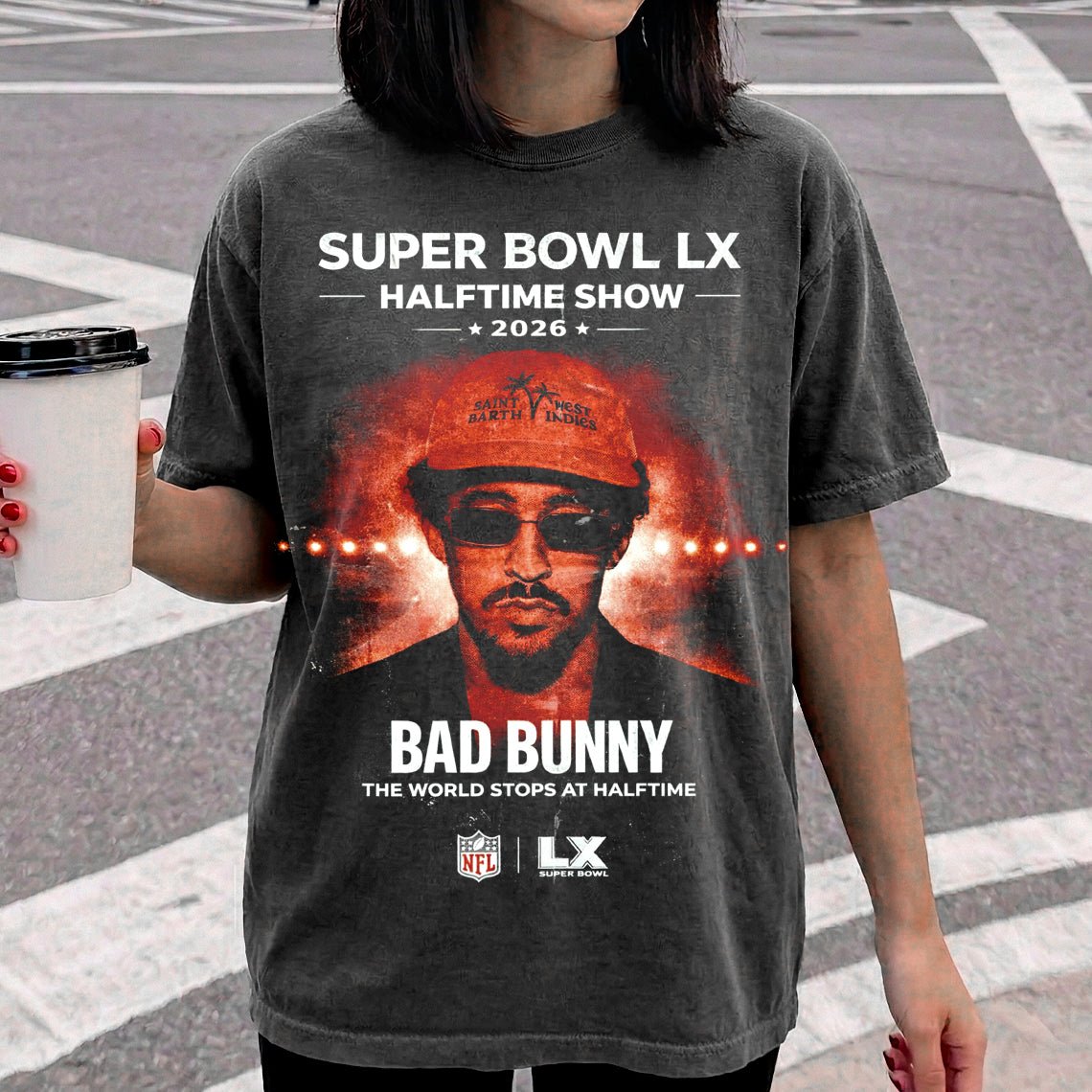 Bad Bunny Super Bowl LX Halftime Show 2026 Vintage Fan Tee | The World Stops At Halftime Graphic Shirt | Dark Washed Reggaeton Fan Merch - Tuli Clothing