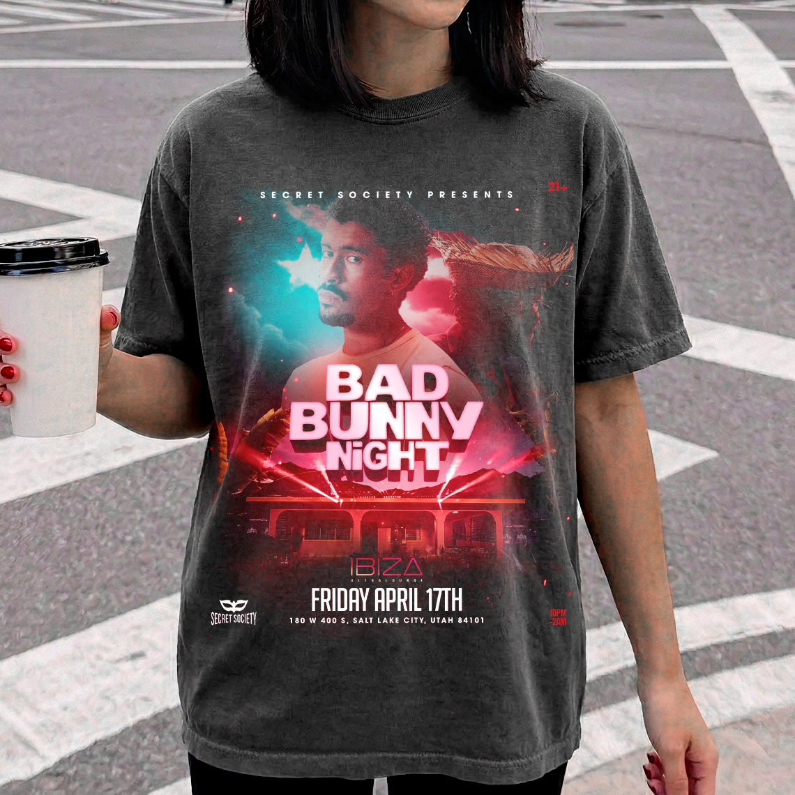 Bad Bunny Night Salt Lake City Vintage Fan Tee | Latino Night Party Graphic Shirt | Dark Washed Event Tee