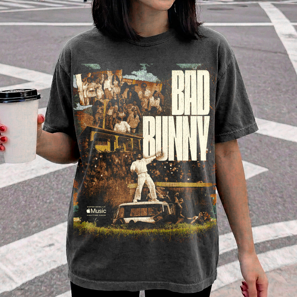 Bad Bunny Super Bowl Halftime Show Vintage Fan Tee | Apple Music Super Bowl LX Shirt | Dark Washed Fan Merch
