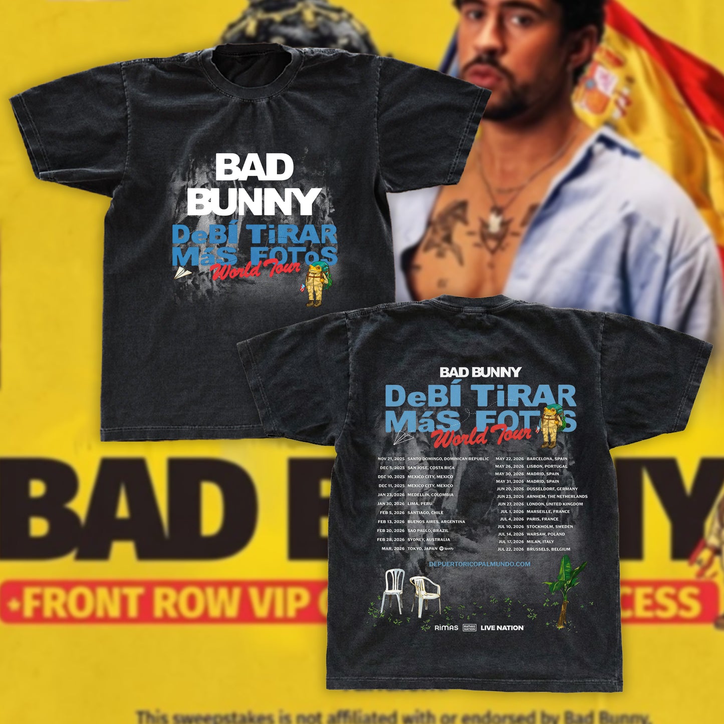 Bad Bunny Debí Tirar Más Fotos World Tour Vintage Tee | DTMF Tour Dates Fan Shirt | Yellow Reggaeton Fan Merch - Tuli Clothing