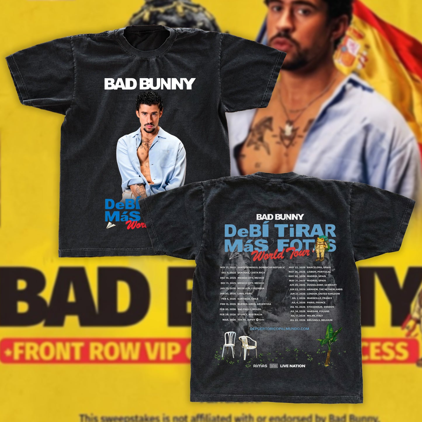 Bad Bunny Debí Tirar Más Fotos World Tour Fan Tee | DTMF Tour Dates Ivory Shirt | Reggaeton Fan Merch