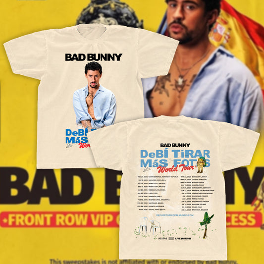 Bad Bunny Debí Tirar Más Fotos World Tour Fan Tee | DTMF Tour Dates Ivory Shirt | Reggaeton Fan Merch