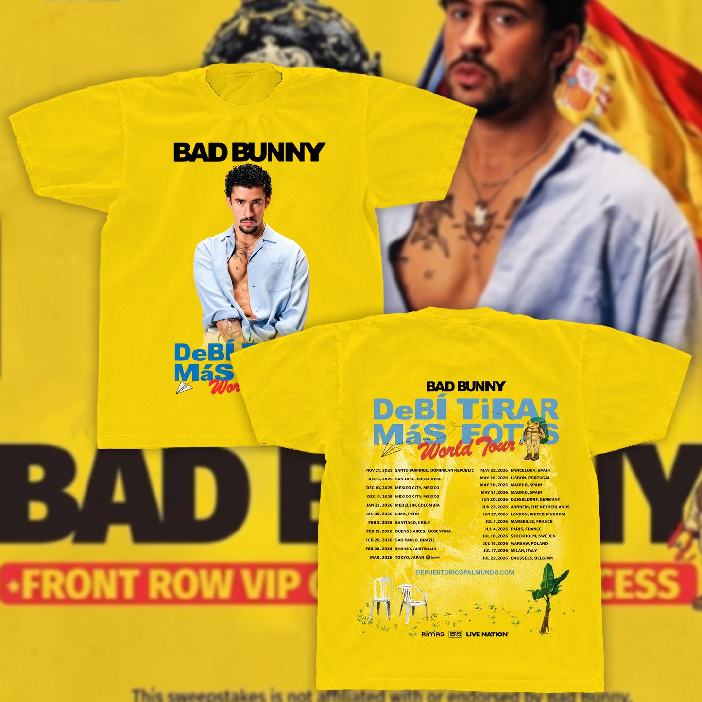 Bad Bunny Debí Tirar Más Fotos World Tour Fan Tee | DTMF Tour Dates Ivory Shirt | Reggaeton Fan Merch