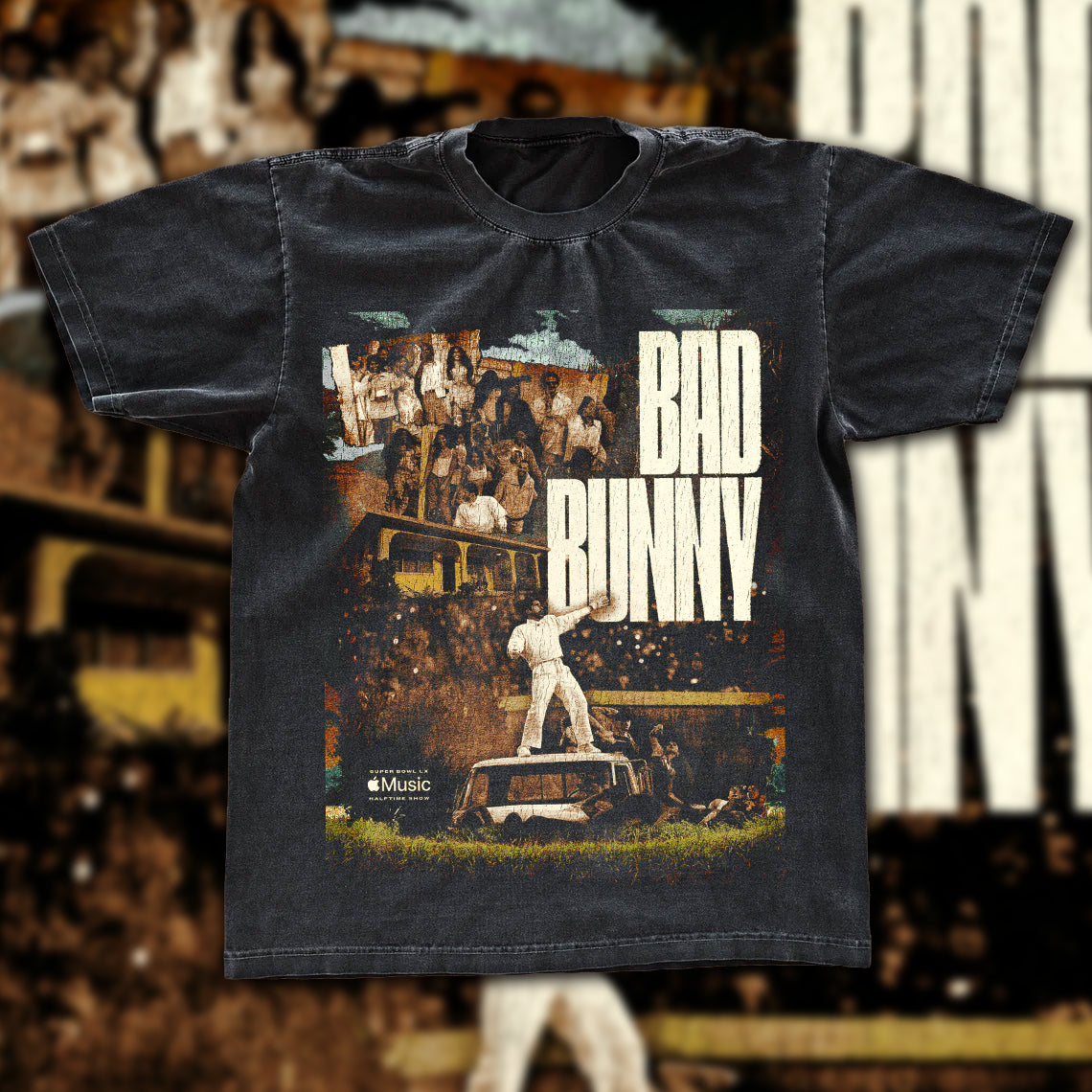 Bad Bunny Super Bowl Halftime Show Vintage Fan Tee | Apple Music Super Bowl LX Shirt | Dark Washed Fan Merch