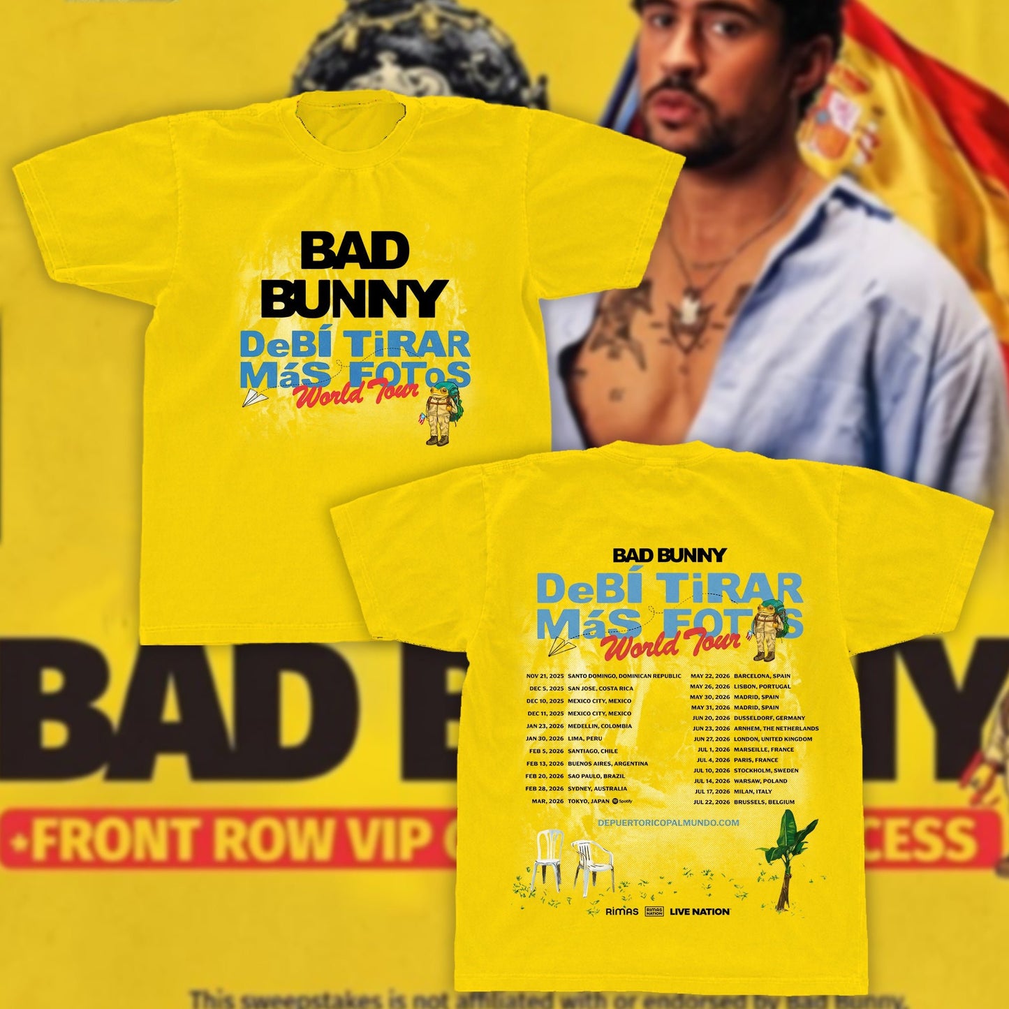 Bad Bunny Debí Tirar Más Fotos World Tour Vintage Tee | DTMF Tour Dates Fan Shirt | Yellow Reggaeton Fan Merch - Tuli Clothing