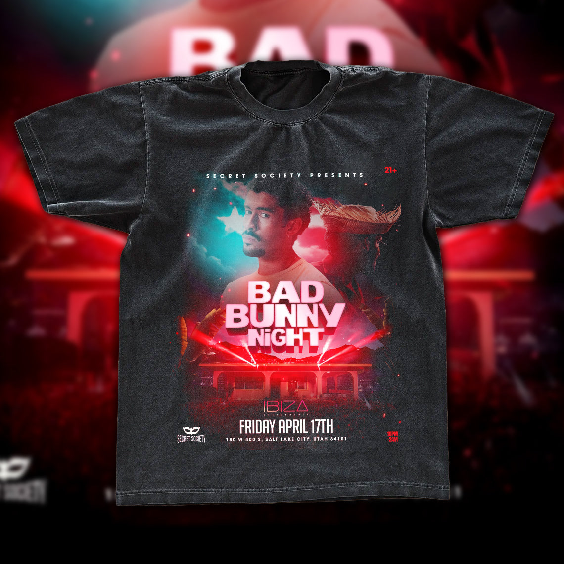 Bad Bunny Night Salt Lake City Vintage Fan Tee | Latino Night Party Graphic Shirt | Dark Washed Event Tee