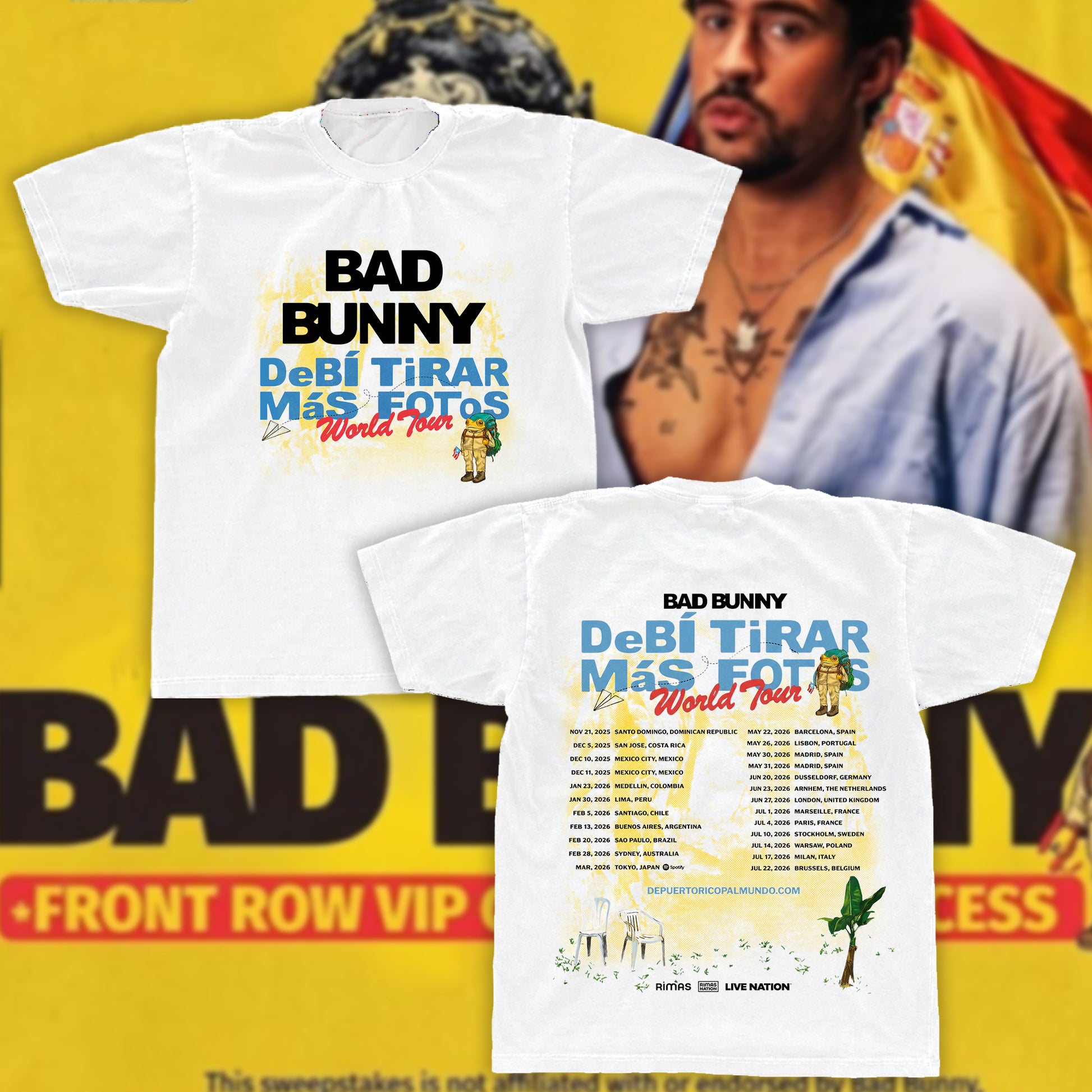 Bad Bunny Debí Tirar Más Fotos World Tour Vintage Tee | DTMF Tour Dates Fan Shirt | Yellow Reggaeton Fan Merch - Tuli Clothing
