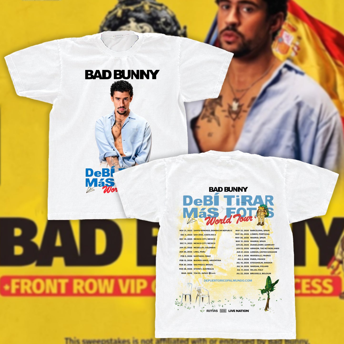 Bad Bunny Debí Tirar Más Fotos World Tour Fan Tee | DTMF Tour Dates Ivory Shirt | Reggaeton Fan Merch