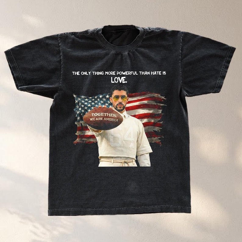 Bad Bunny Together We Are America Vintage Tee | Latino Unity Graphic Shirt | God Bless America Fan Tee - Tuli Clothing