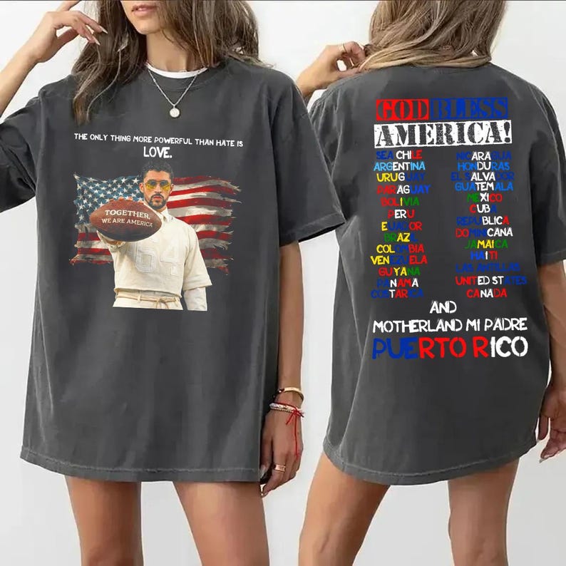 Bad Bunny Together We Are America Vintage Tee | Latino Unity Graphic Shirt | God Bless America Fan Tee - Tuli Clothing