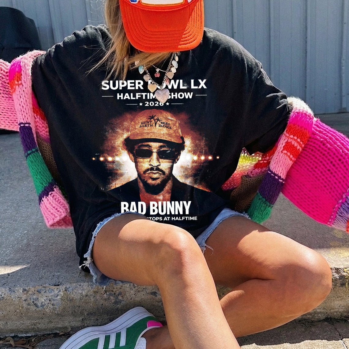 Bad Bunny Super Bowl LX Halftime Show 2026 Vintage Fan Tee | The World Stops At Halftime Graphic Shirt | Dark Washed Reggaeton Fan Merch - Tuli Clothing