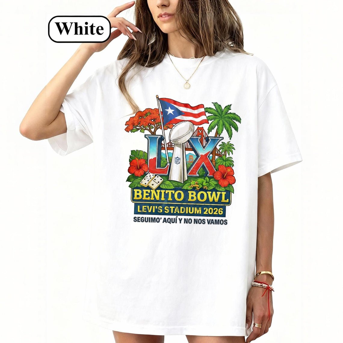 Benito Bowl Super Bowl LIX Fan Tee | Puerto Rico Pride Football Graphic Shirt | Dark Washed Latino Fan Tee - Tuli Clothing